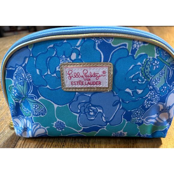 Lilly Pulitzer x Estee’ Lauder Cosmetic Bag Blue Aqua Zip 4.5” x 7.5” - Picture 4 of 9